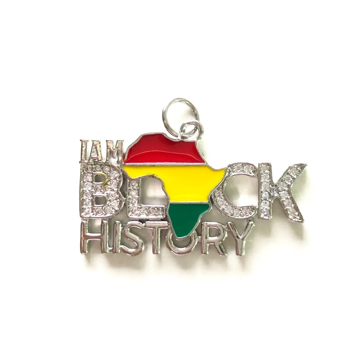 5pcs Zirconia Pave Enamel I Am Black History Word Charm for Juneteenth