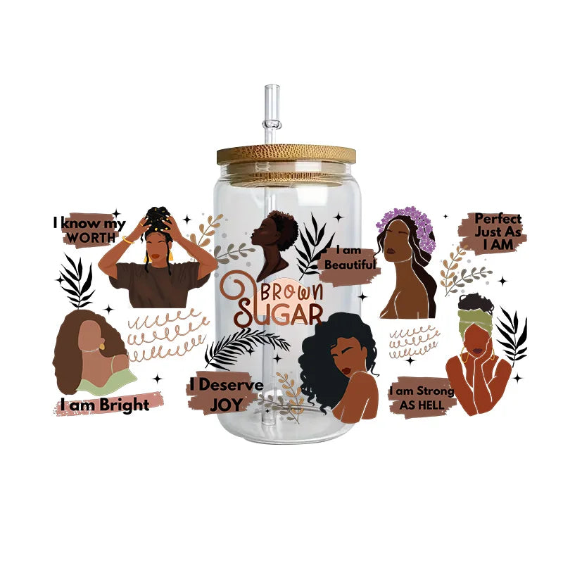 Black history series easy peel waterproof DIY Decals Retro Beauty 3D transfers crystal sticker 16oz uv