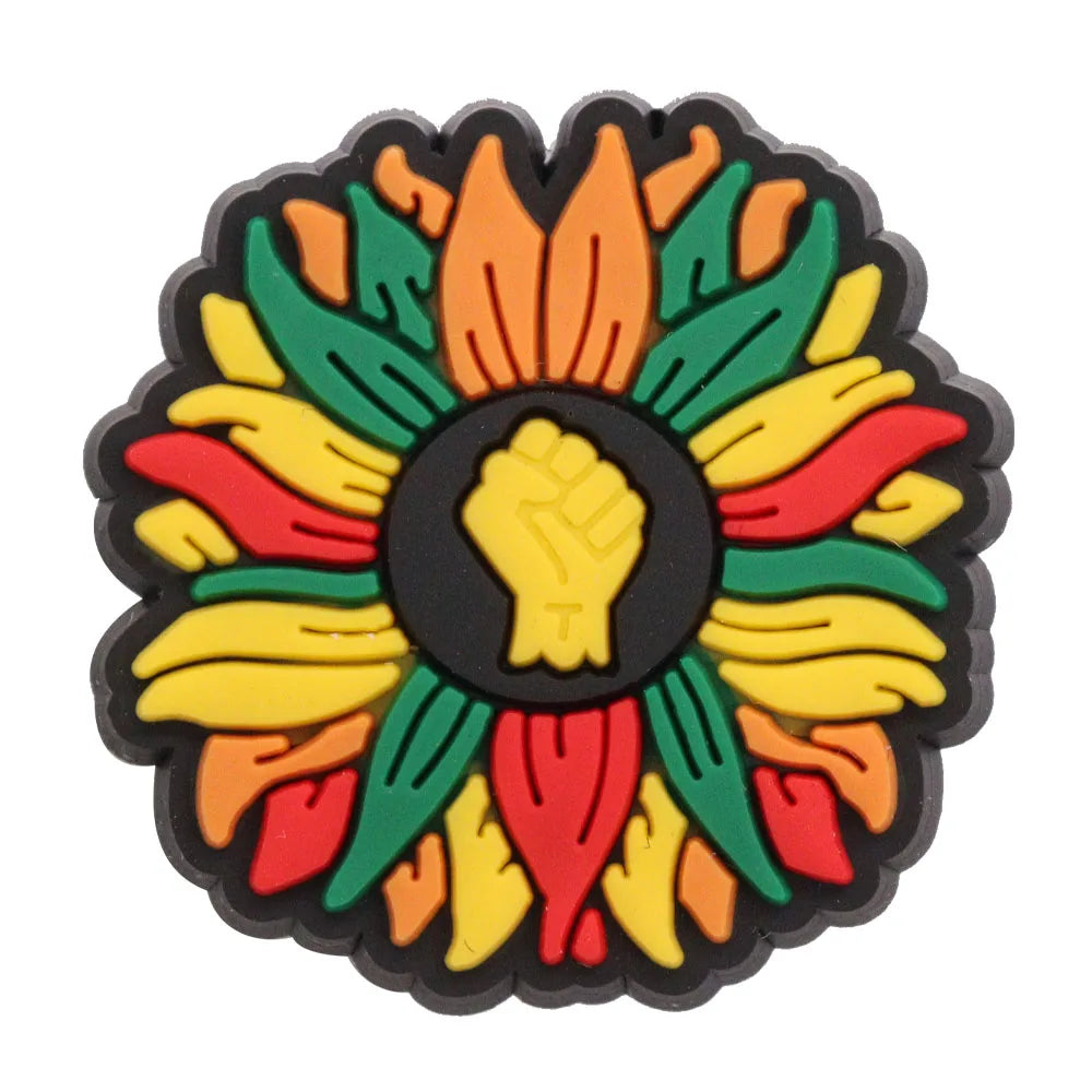 New Arrival 1-24Pcs PVC Black History Month Heart DIY Crocs Shoes Charms Jibbits