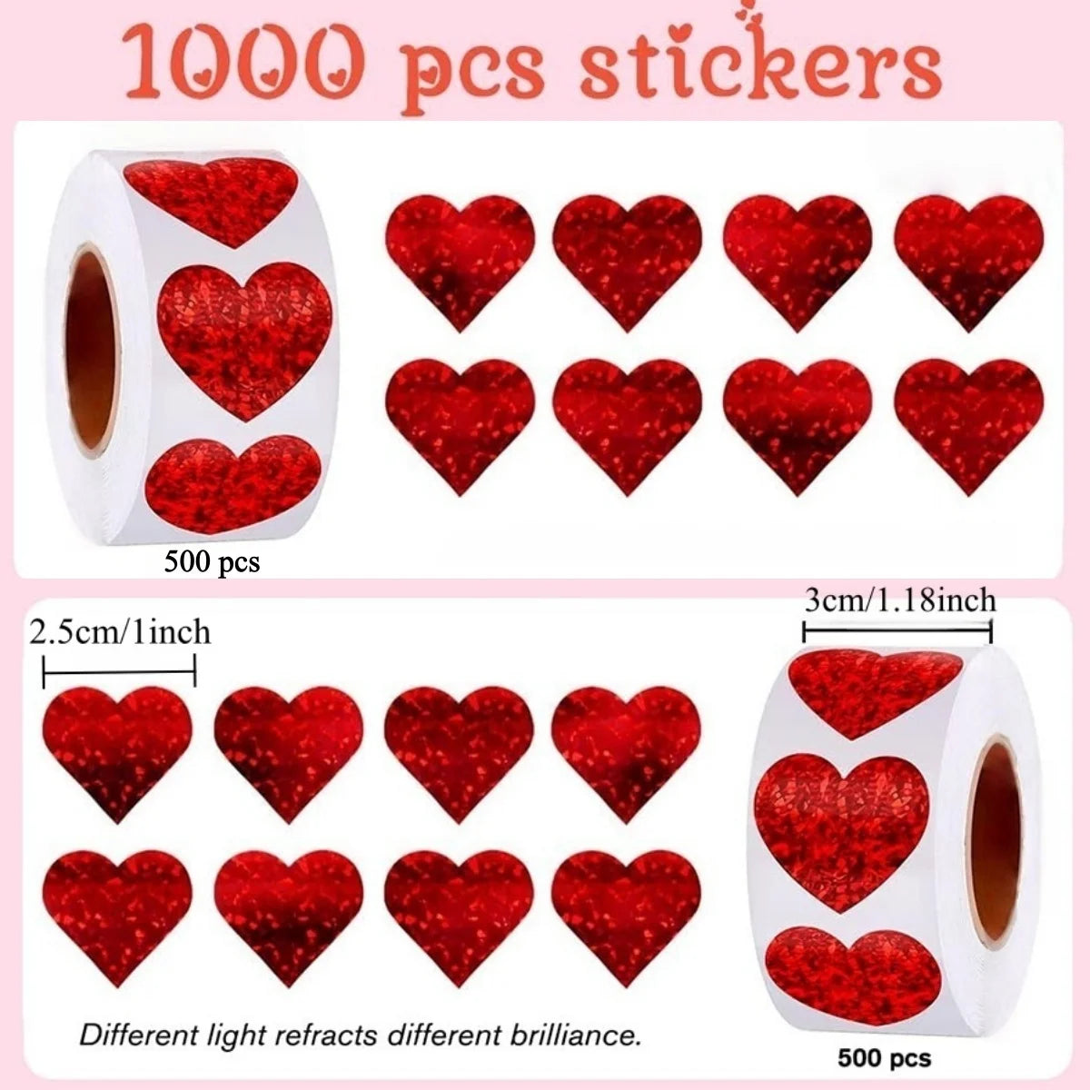 500-1000pcs Assorted Heart Stickers