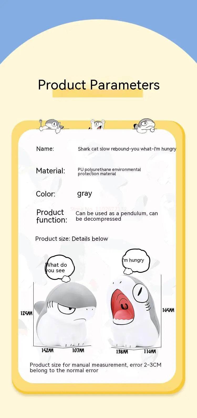 Shark Cat Sharkitty Squeeze Toys Slow Rising Stress Reliever Desktop Toys