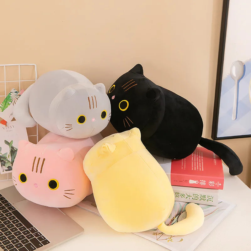 Plush Cat Toy Soft Cute Brown Stuffed Animal Cat Pillow
