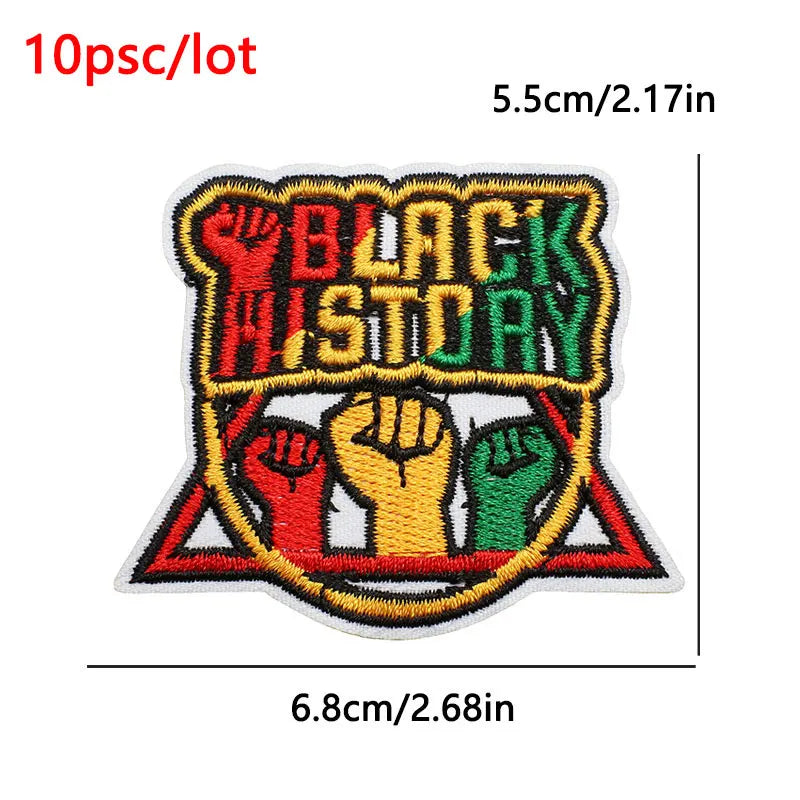 10Pcs/Lot Black History Embroidery Patch Iron-On Patches For Clothing