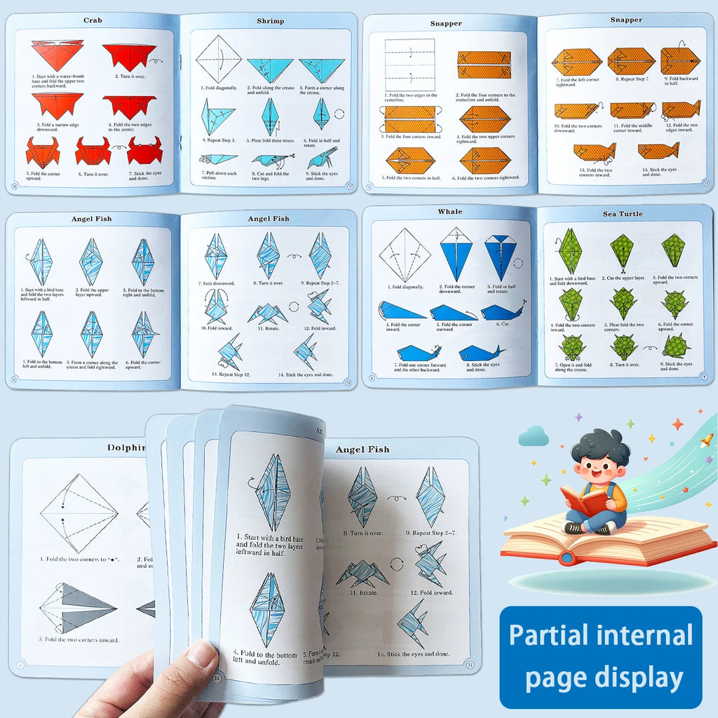 Origami ocean set, children's DIY origami craft, Marine animal origami books