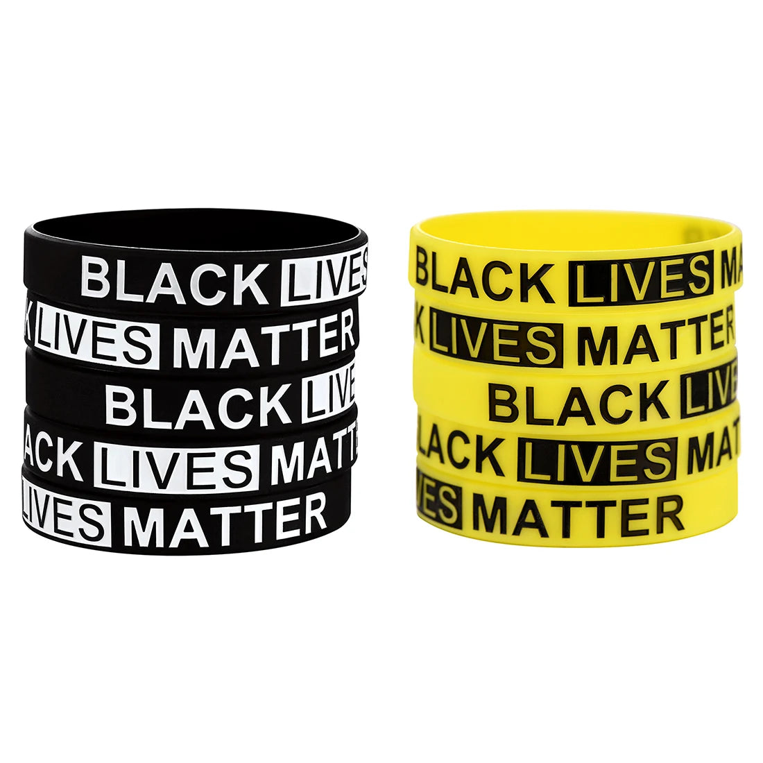 10pcs/set Yellow Black Rubber Band BLACK LIVES MATTER Silicone Bracelets for Women Men