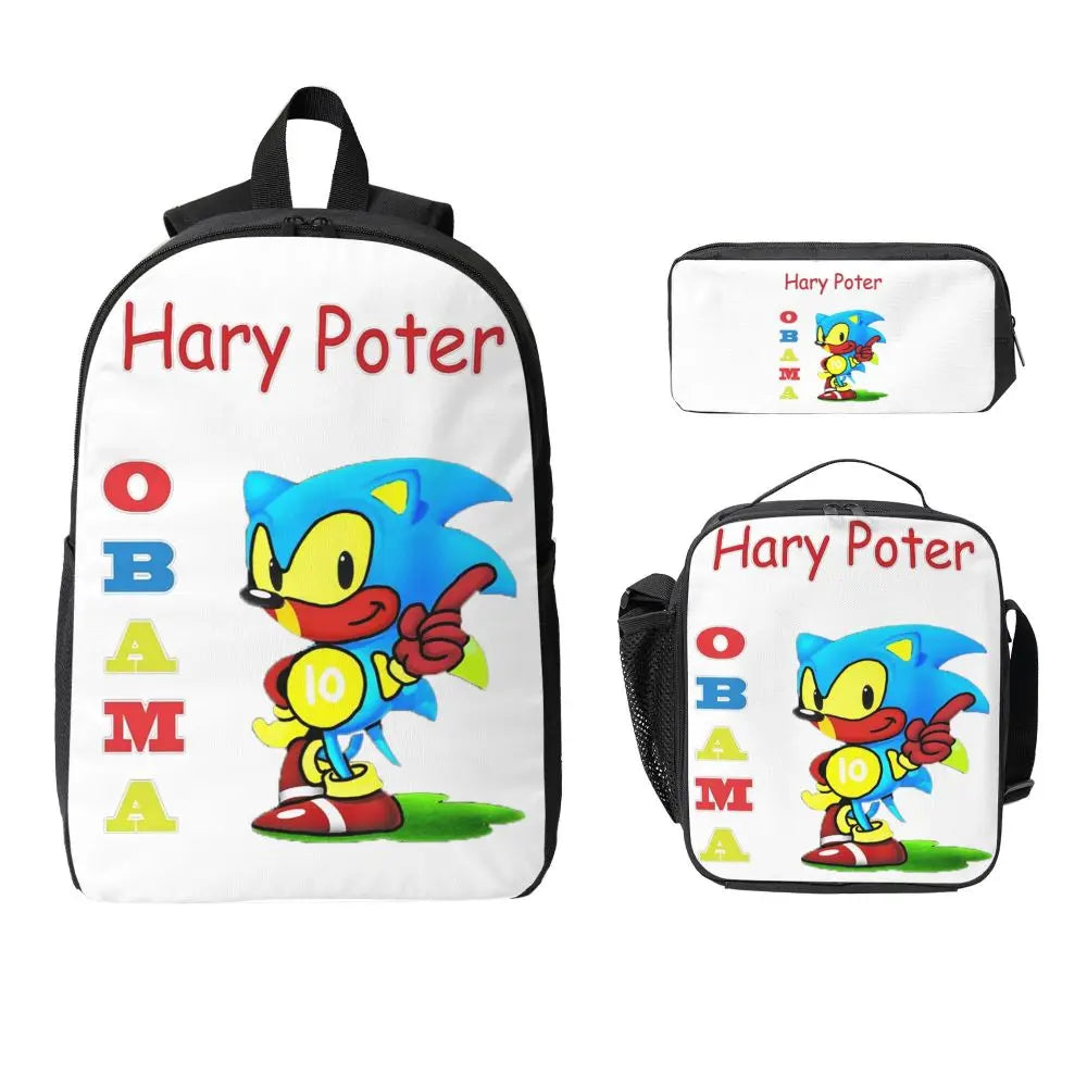 Obama Backpack Backpack Student Boys Girls BookBag School Bag Computer Shoulder Bags 3ps Insulated Lunch Bag Pencil Case