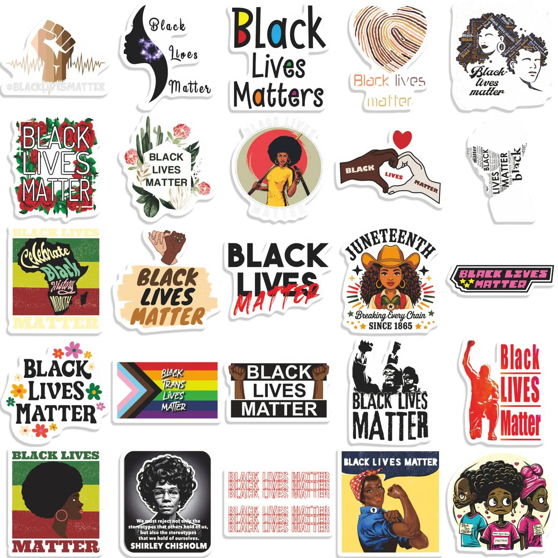 50PCS Cartoon BLACK LIVES MATTER Funny Cute Graffiti Sticker Decorative Scrapbook Laptop Luggage Decal Toy Gift