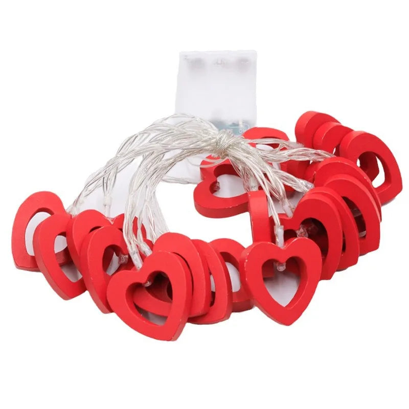 LED Wooden Heart Cutout String Garland Fairy Lights