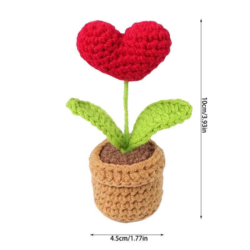 Handmade Knitted Heart Flower Pot Decoration