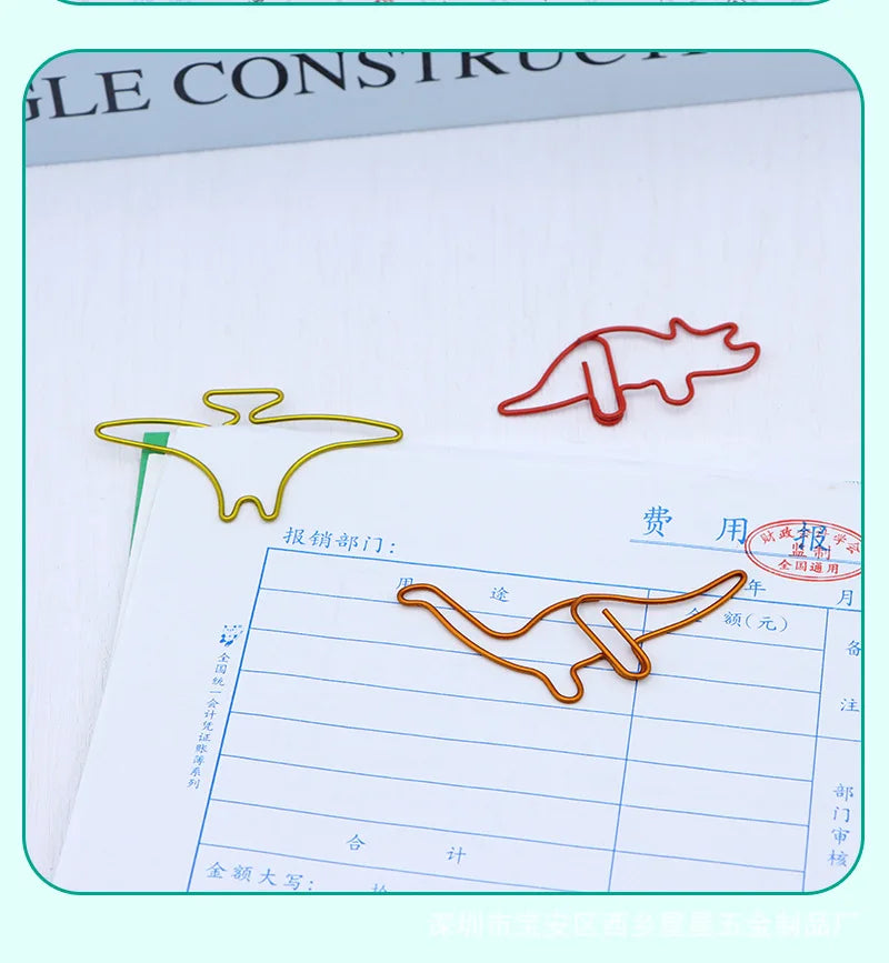 Dinosaur Paper Clip Special-shaped Cute Paper Clips Decorative Metal Clip Paper Office Accessories Stegosaurus Brachiosaurus