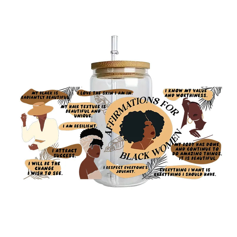 Black history series easy peel waterproof DIY Decals Retro Beauty 3D transfers crystal sticker 16oz uv