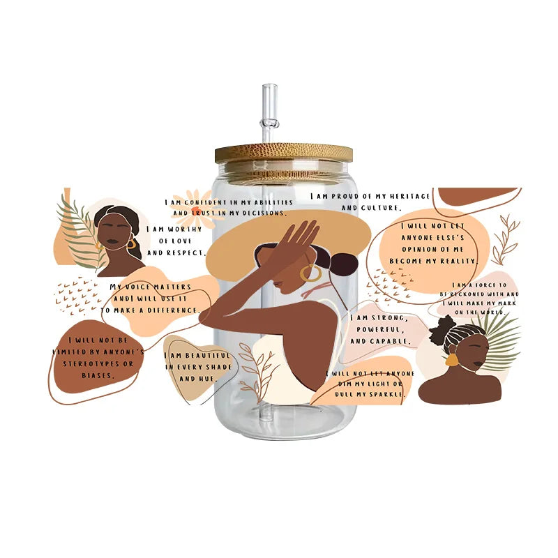 Black history series easy peel waterproof DIY Decals Retro Beauty 3D transfers crystal sticker 16oz uv