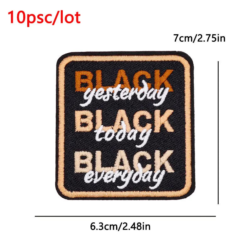 10Pcs/Lot Black History Embroidery Patch Iron-On Patches For Clothing