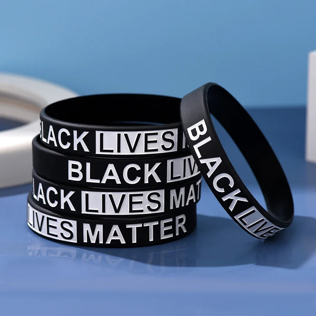 10pcs/set Yellow Black Rubber Band BLACK LIVES MATTER Silicone Bracelets for Women Men