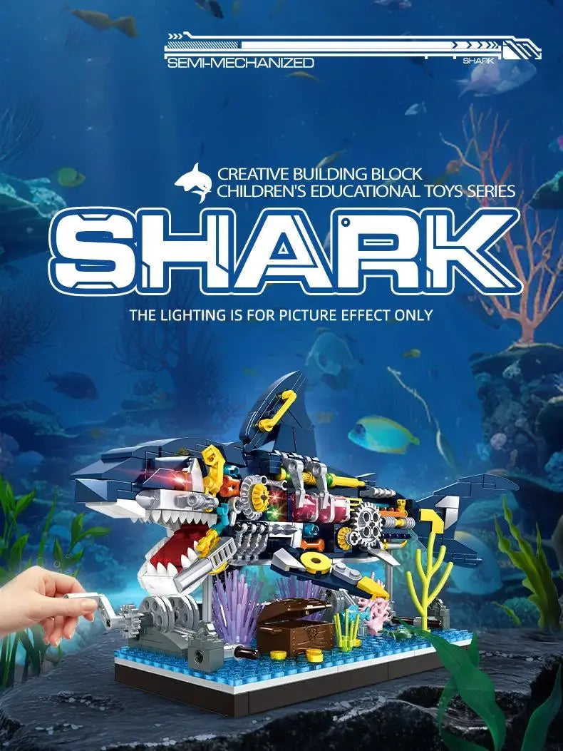 Ocean Shark Marine Biology Building Block set with display rack Lego DIY