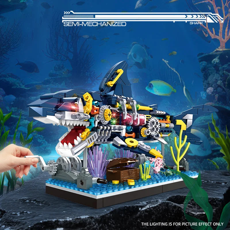 Ocean Shark Marine Biology Building Block set with display rack Lego DIY