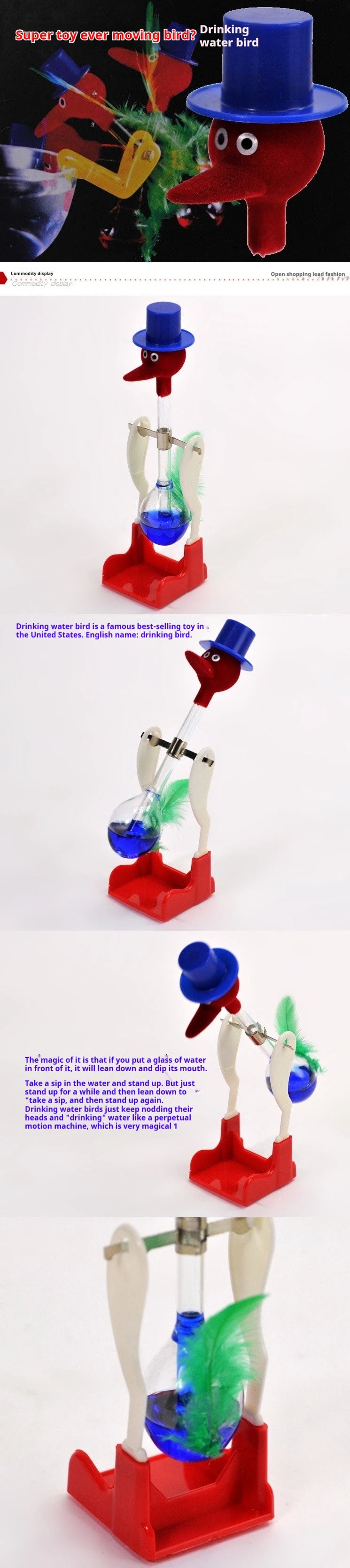 Physics Drinking Bird Color Changing Toy Water Bird Fun Educational Science Experiment Toy