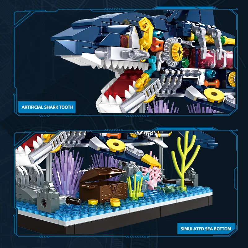 Ocean Shark Marine Biology Building Block set with display rack Lego DIY