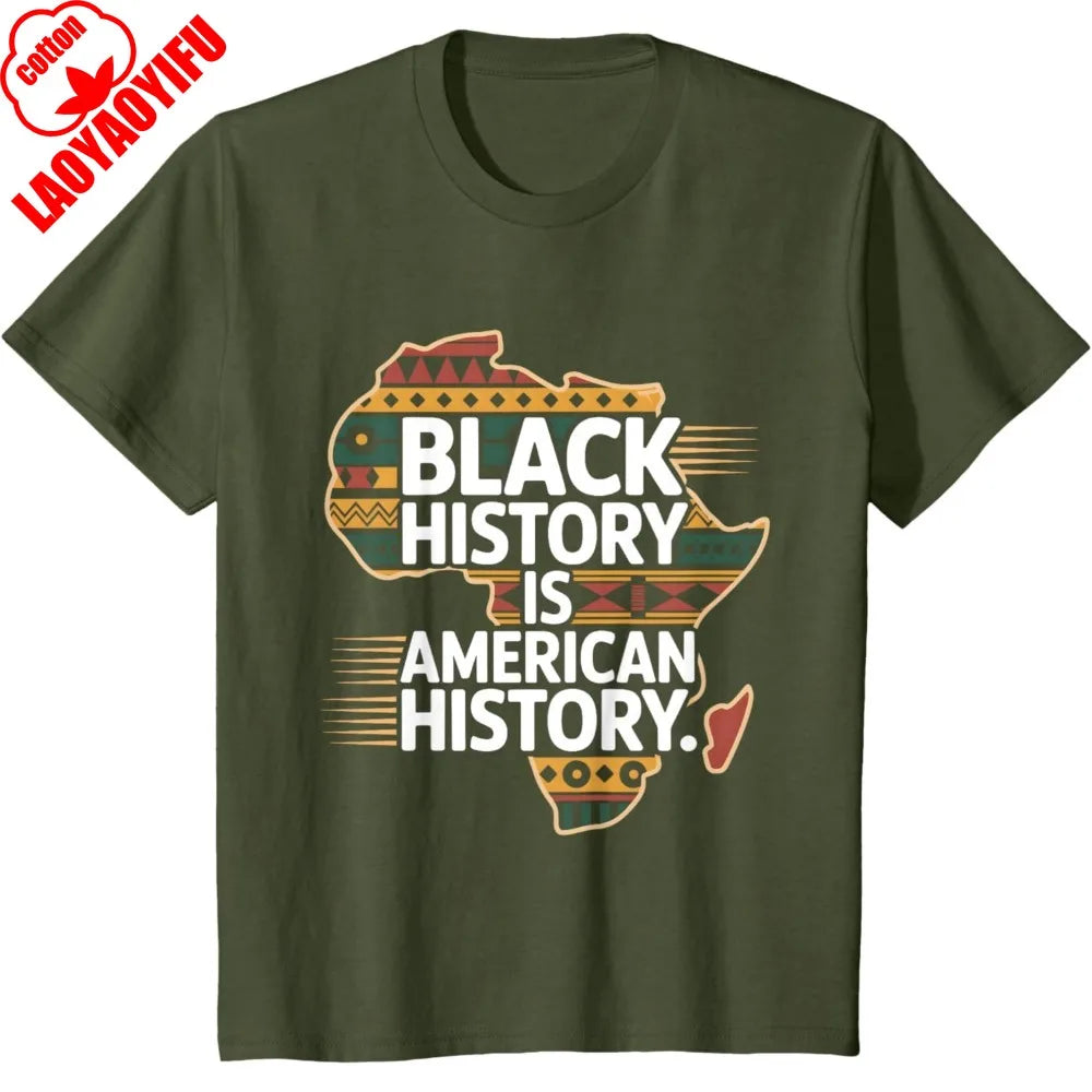 Black History Month Is American History Patriotic African T-Shirt Unisex Men T Shirt Round Neck American Map Printed Tees