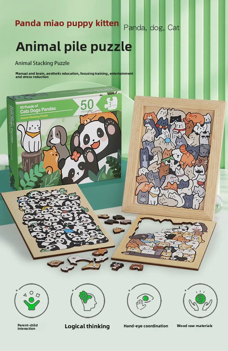Wood Special-shaped Animal Puzzle Puppy Cat Puzzle Building Block Children's Creative Toy Gift