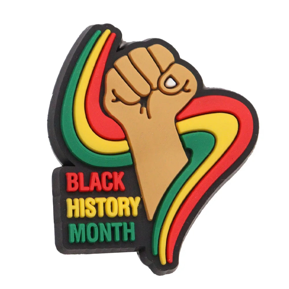 New Arrival 1-24Pcs PVC Black History Month Heart DIY Crocs Shoes Charms Jibbits