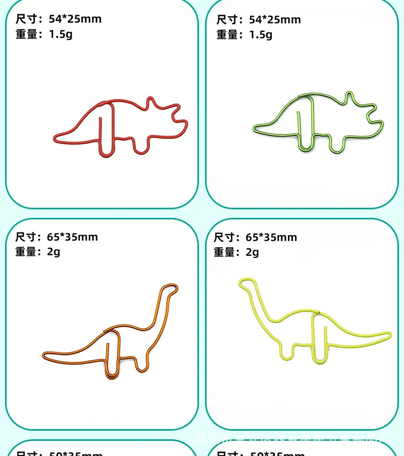 Dinosaur Paper Clip Special-shaped Cute Paper Clips Decorative Metal Clip Paper Office Accessories Stegosaurus Brachiosaurus