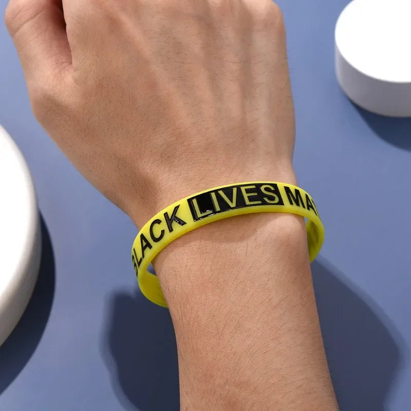 10pcs/set Yellow Black Rubber Band BLACK LIVES MATTER Silicone Bracelets for Women Men