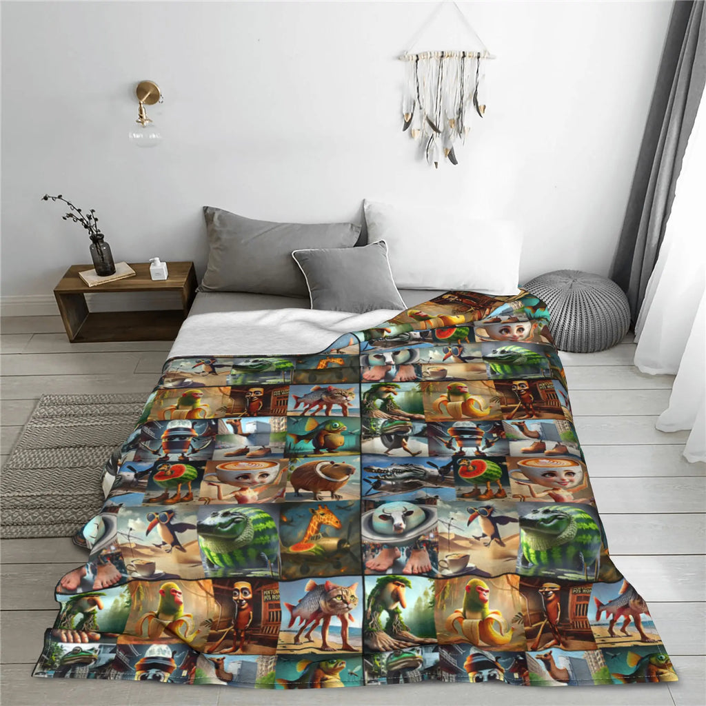 Brainrot Meme Italian Brain Rot Italian Brainrot Warm Soft Blanket Plush Bedding Throws Print Home Decor Flannel Sofa Bed Cover