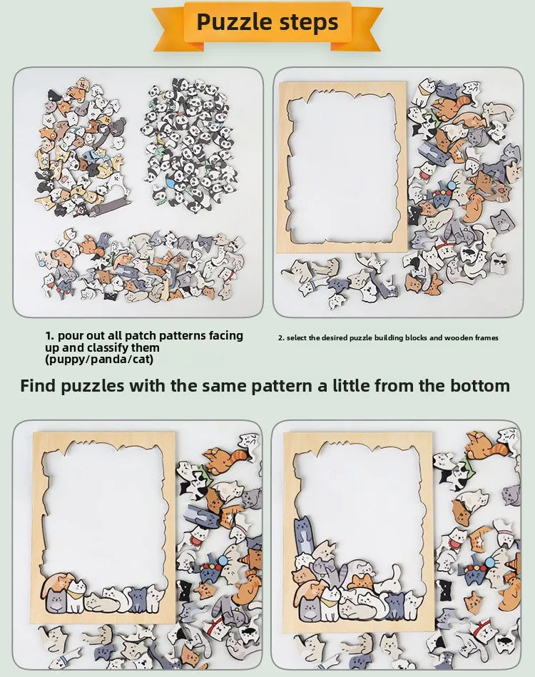 Wood Special-shaped Animal Puzzle Puppy Cat Puzzle Building Block Children's Creative Toy Gift