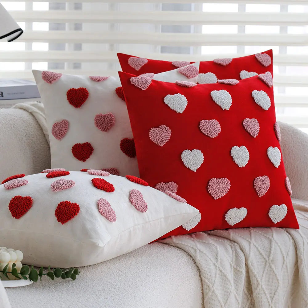 Heart Pattern Embroidered Pillow