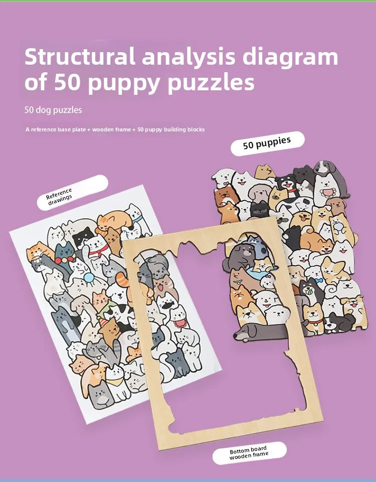 Wood Special-shaped Animal Puzzle Puppy Cat Puzzle Building Block Children's Creative Toy Gift