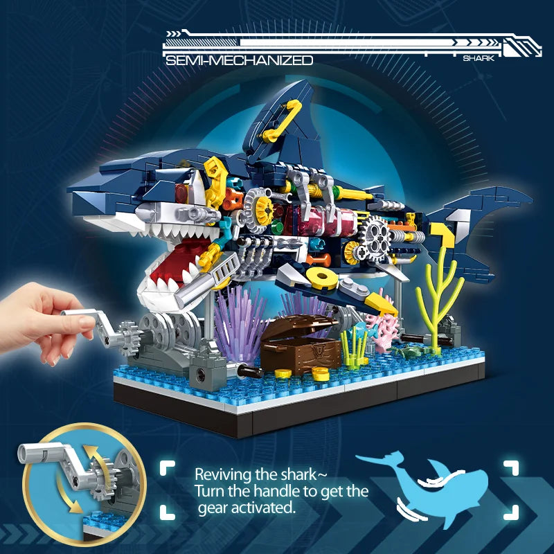Ocean Shark Marine Biology Building Block set with display rack Lego DIY
