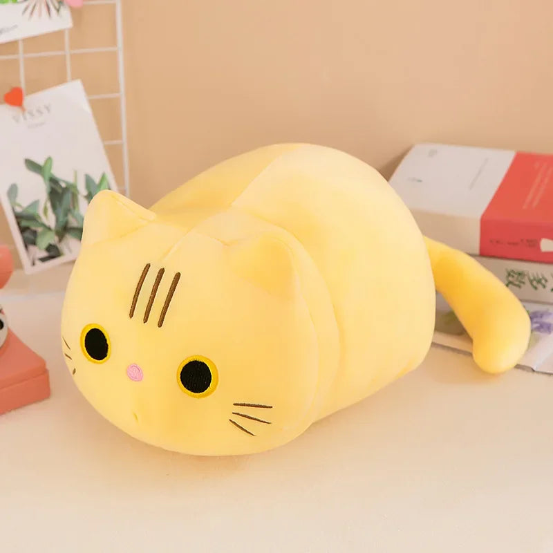 Plush Cat Toy Soft Cute Brown Stuffed Animal Cat Pillow