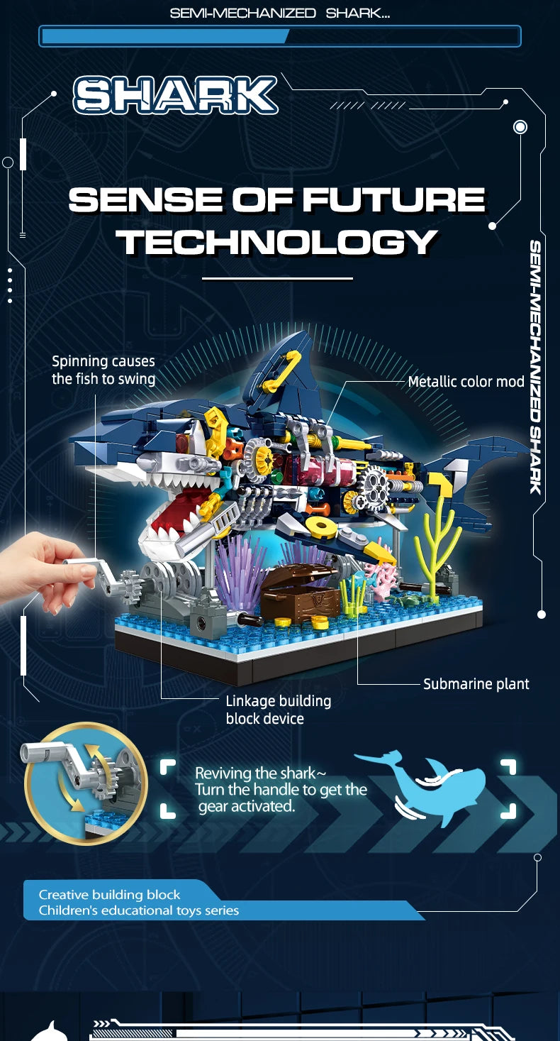 Ocean Shark Marine Biology Building Block set with display rack Lego DIY