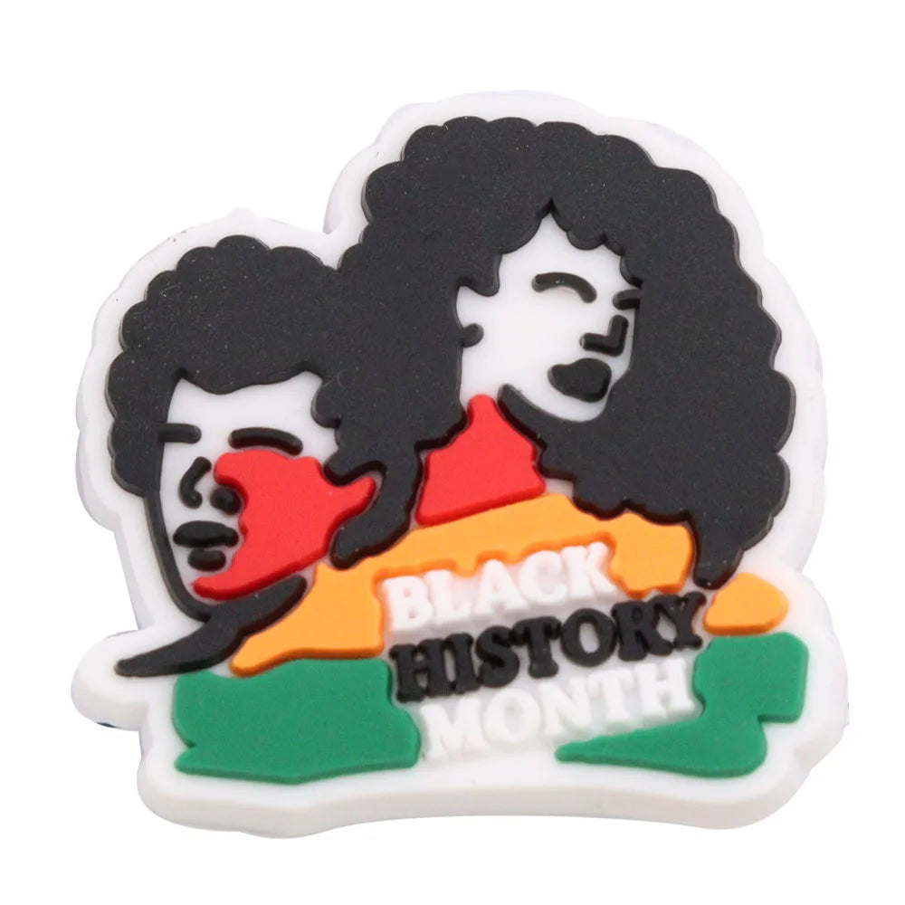 New Arrival 1-24Pcs PVC Black History Month Heart DIY Crocs Shoes Charms Jibbits