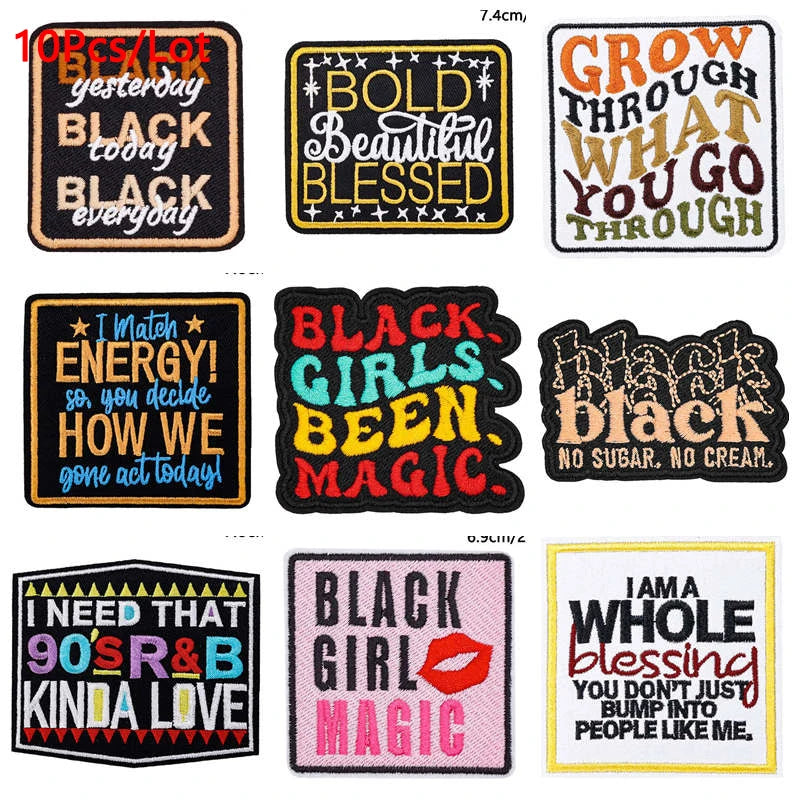 10Pcs/Lot Black History Embroidery Patch Iron-On Patches For Clothing