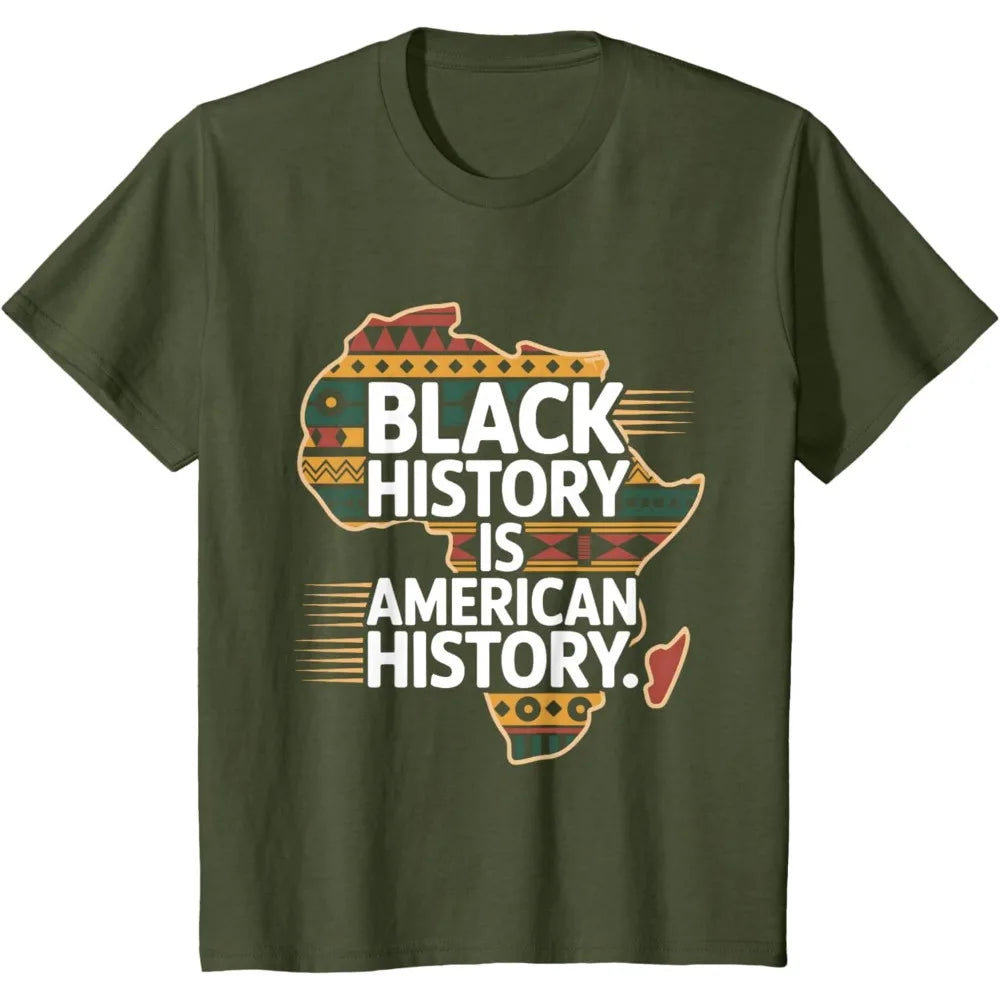 Black History Month Is American History Patriotic African T-Shirt Unisex Men T Shirt Round Neck American Map Printed Tees