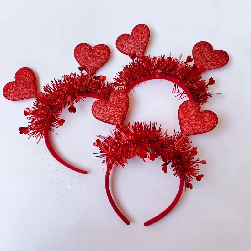 2pcs Red Heart Headbands for Valentine's Day & Weddings - Perfect for Parties & Festive Celebrations, Hand Wash Only