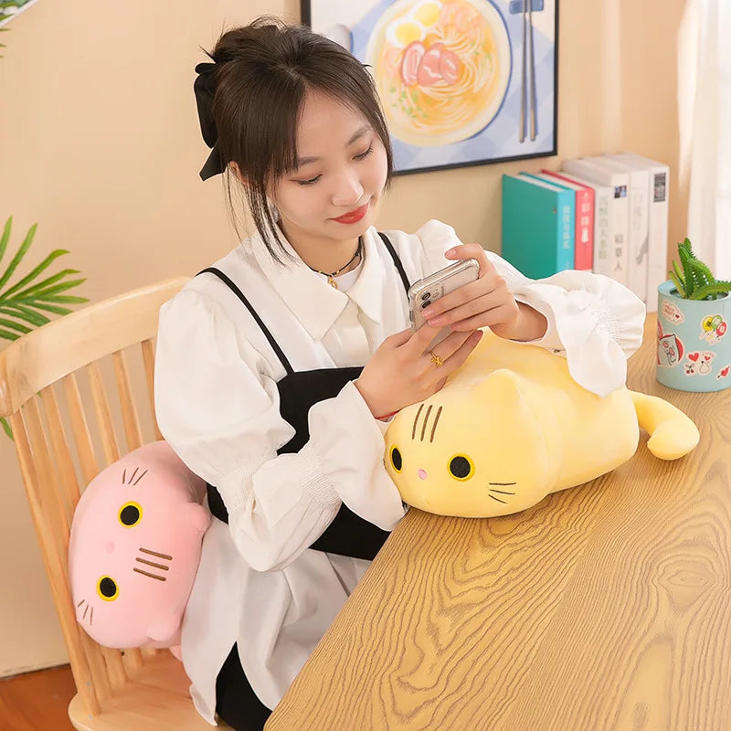 Plush Cat Toy Soft Cute Brown Stuffed Animal Cat Pillow