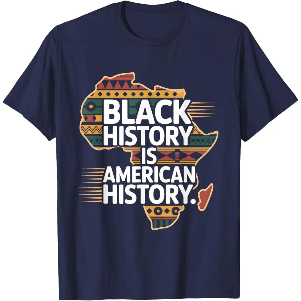 Black History Month Is American History Patriotic African T-Shirt Unisex Men T Shirt Round Neck American Map Printed Tees