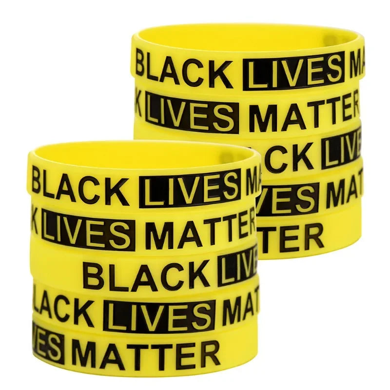 10pcs/set Yellow Black Rubber Band BLACK LIVES MATTER Silicone Bracelets for Women Men