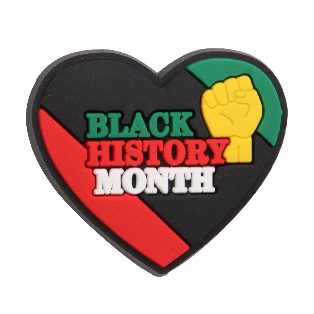 New Arrival 1-24Pcs PVC Black History Month Heart DIY Crocs Shoes Charms Jibbits