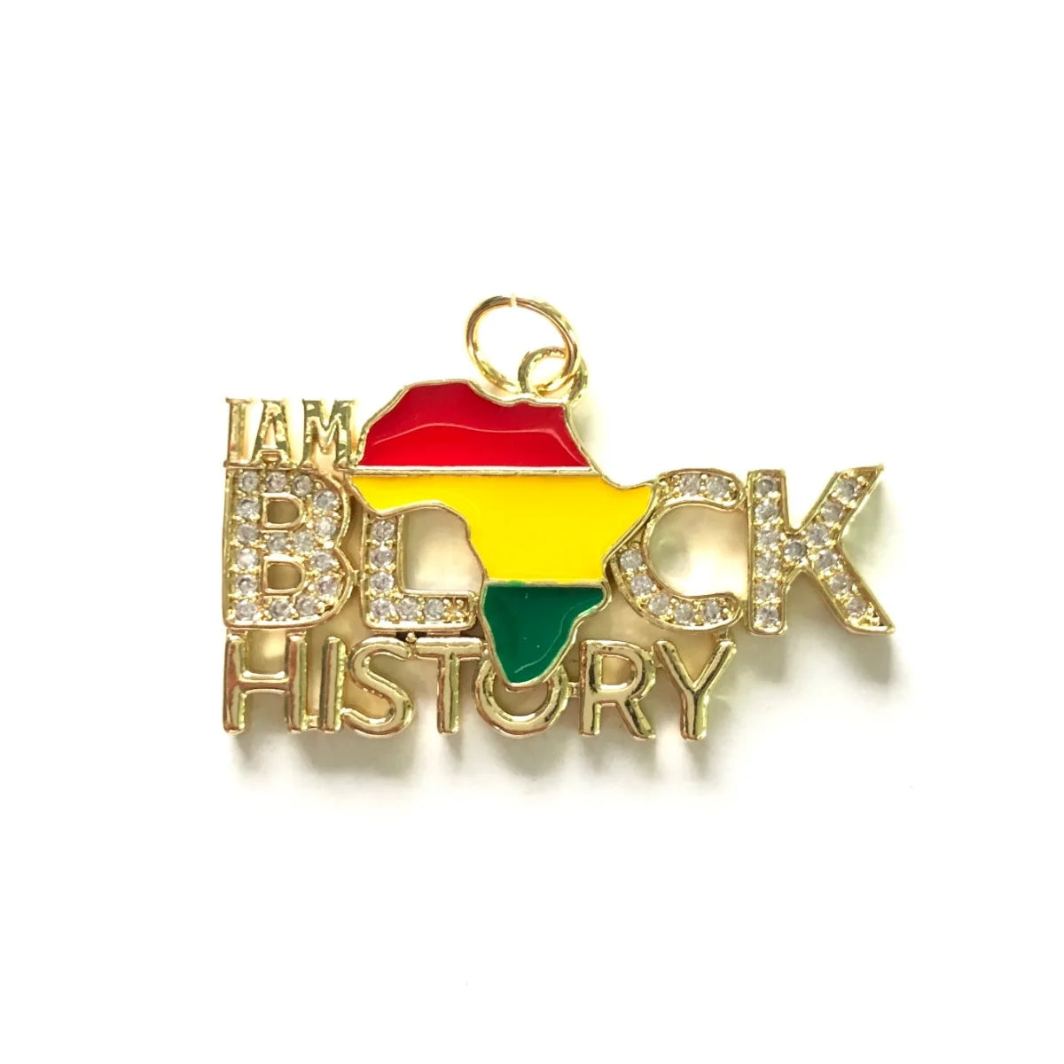 5pcs Zirconia Pave Enamel I Am Black History Word Charm for Juneteenth