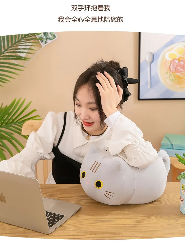 Plush Cat Toy Soft Cute Brown Stuffed Animal Cat Pillow