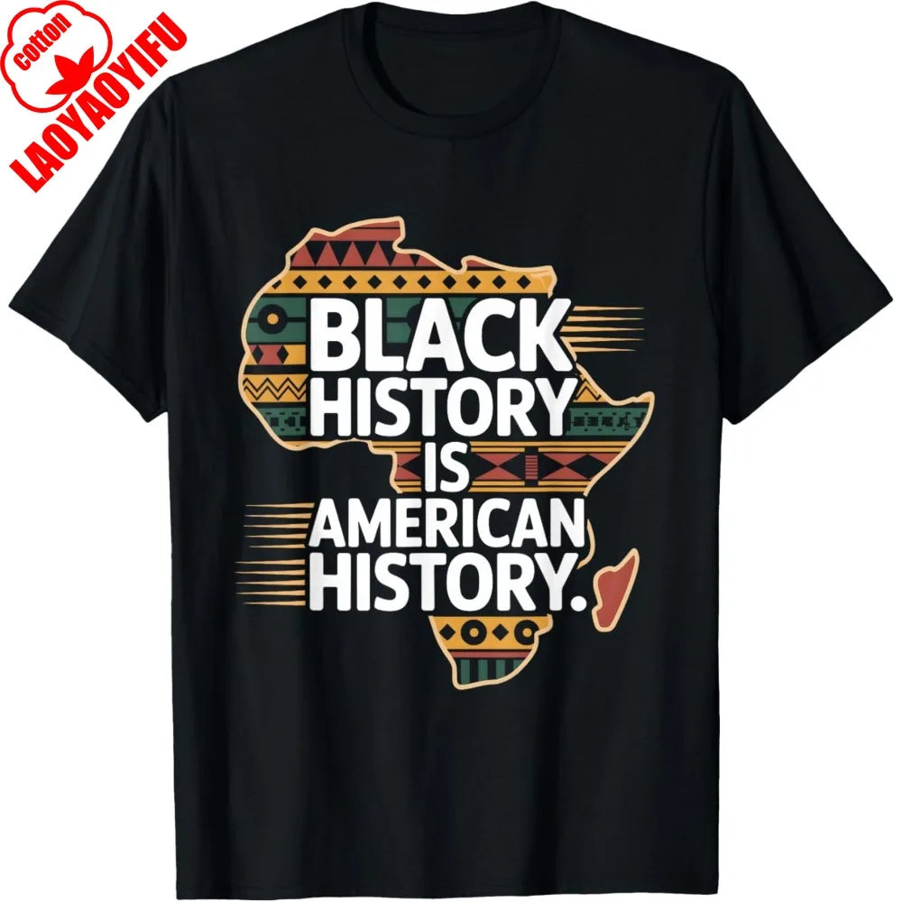 Black History Month Is American History Patriotic African T-Shirt Unisex Men T Shirt Round Neck American Map Printed Tees