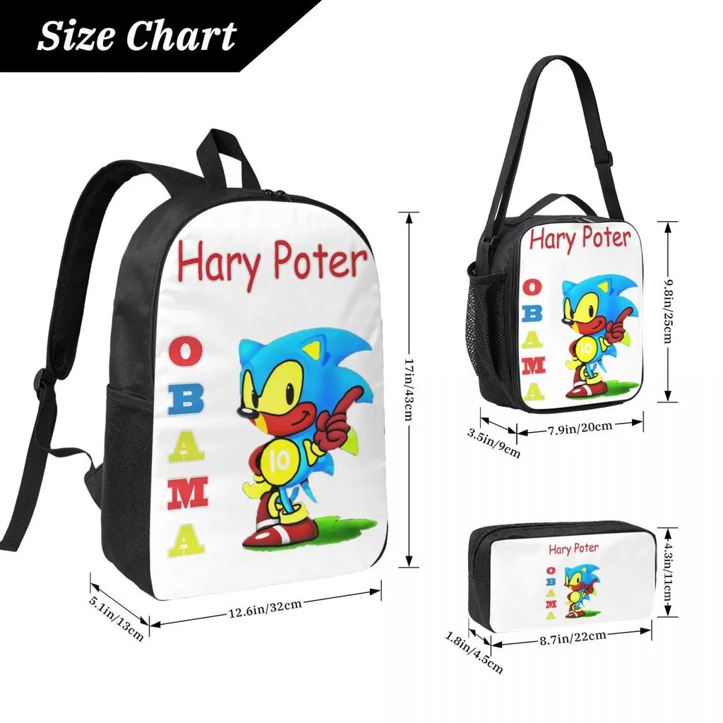 Obama Backpack Backpack Student Boys Girls BookBag School Bag Computer Shoulder Bags 3ps Insulated Lunch Bag Pencil Case