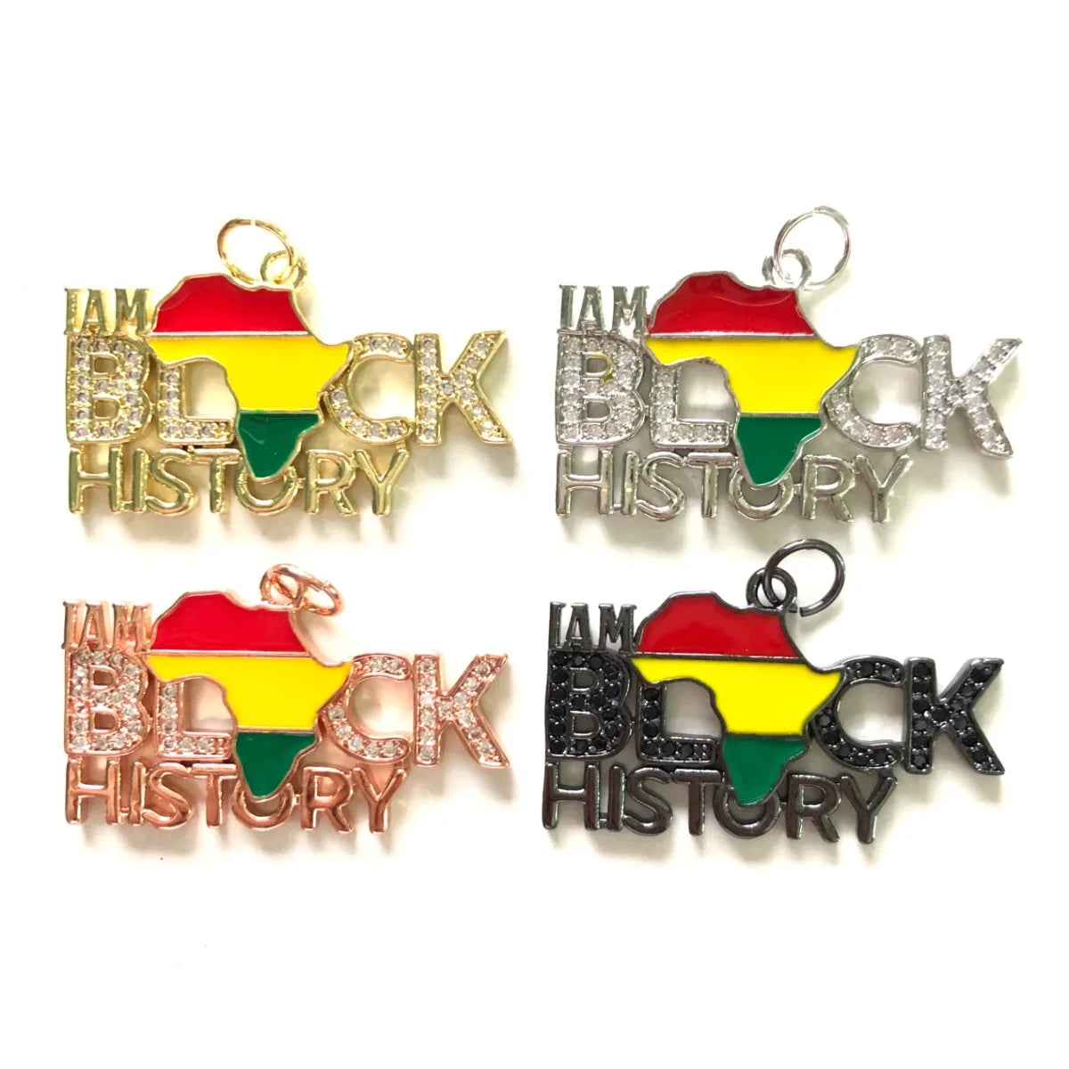 5pcs Zirconia Pave Enamel I Am Black History Word Charm for Juneteenth