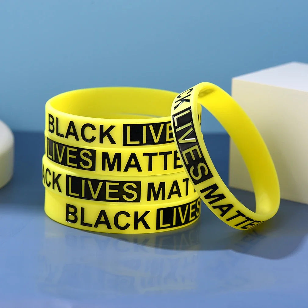 10pcs/set Yellow Black Rubber Band BLACK LIVES MATTER Silicone Bracelets for Women Men