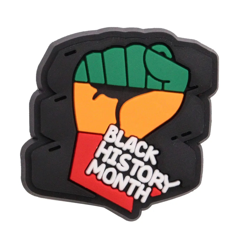New Arrival 1-24Pcs PVC Black History Month Heart DIY Crocs Shoes Charms Jibbits