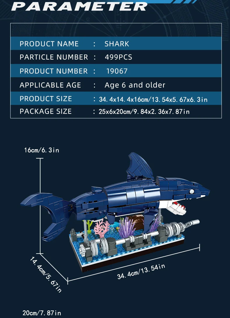 Ocean Shark Marine Biology Building Block set with display rack Lego DIY